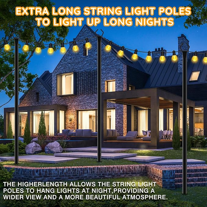 AHRLHR 2 Pack String Light Poles, Outdoor String Light Pole 10ft Forked Metal Light Pole with Adjustable Outdoor Light Stand, Deck, Backyard, Garden, Wedding, Rustproof and Sturdy with Hooks