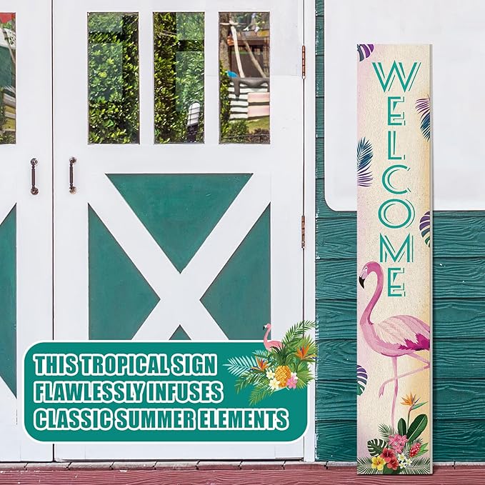 47" Thanksgiving Porch Sign Door Decoration Wooden Porch Sign with Leaves for Front Door Merry Christmas Decorations Rustic Farmhouse Hanging Wall Standing for Harvest(Flamingo)