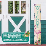 47" Thanksgiving Porch Sign Door Decoration Wooden Porch Sign with Leaves for Front Door Merry Christmas Decorations Rustic Farmhouse Hanging Wall Standing for Harvest(Flamingo)