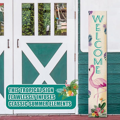 47" Thanksgiving Porch Sign Door Decoration Wooden Porch Sign with Leaves for Front Door Merry Christmas Decorations Rustic Farmhouse Hanging Wall Standing for Harvest(Flamingo)