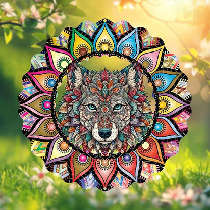 Hanging Wolf Wind Spinner for Outdoor Indoor 3D Stainless Steel Wind Sculptures 10 Inch Cool Animal Metal Wind Spinner for Yard Garden Living Room Zoo Great Gift for Women Friend