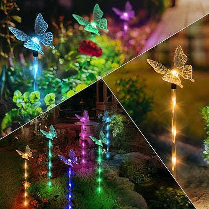 Set of 6 Arcylic Solar Lights for Outside, Solar Powered Garden Decorations with 8 Lighting Modes, Outdoor Waterproof Pathway Lights for Yard, Patio Plant Pot, Flower Bed (Butterfly)