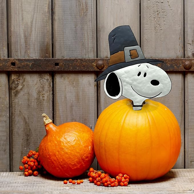PRODUCTWORKS Peanuts Pumkin Press-in Icon Metal Stake Halloween Harvest Decor Porch Decorating Indoor Outdoor (Thanksgiving Snoopy)