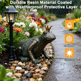 Crouching Frog Prince Garden Statue, Yard Decorations Outdoor Decor, Weather-Resistant Animal Figurines & Sculptures for Patio & Porch, 11.5" L×8" H