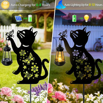 ANGMLN Cat Solar Lights Outdoor, Black Cat Hanging Lantern Waterproof, Cat Lover Gifts for Women Mom Birthday Mother's Day, Metal Garden Statue Yard Decor Patio Pathway Backyard Lawn Ornaments