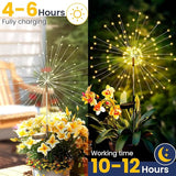 4 Pack Solar Firework Lights Outdoor, Adjustable 32" to 51" Extra Tall, Verified 200 LED Warm White Stainless Steel 3-Section Pole, 8 Modes Waterproof Starburst Garden Lights for Large Yard