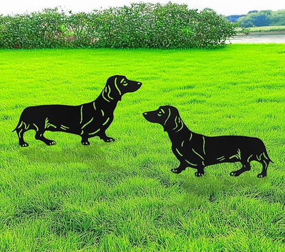 Flohuaer 2PCS Dog Garden Decor for Outside Dachshund Gifts for Dog Lovers Metal Black Dachshund Silhouette Decorative Garden Stakes for Outdoor Yard Art Patio Lawn Ornaments Garden Decorations