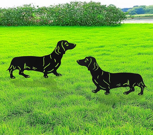 Flohuaer 2PCS Dog Garden Decor for Outside Dachshund Gifts for Dog Lovers Metal Black Dachshund Silhouette Decorative Garden Stakes for Outdoor Yard Art Patio Lawn Ornaments Garden Decorations