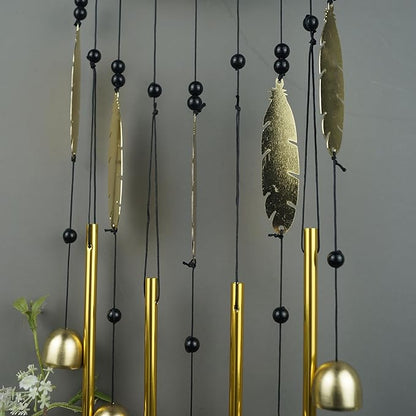 Wolf Dream Catcher Wind Chimes for Outside, Gold Metal Howling Wolf Windchimes with Bells & Feathers, Gift for Wolf Lovers Chimes Wolves(Golden Wolf)