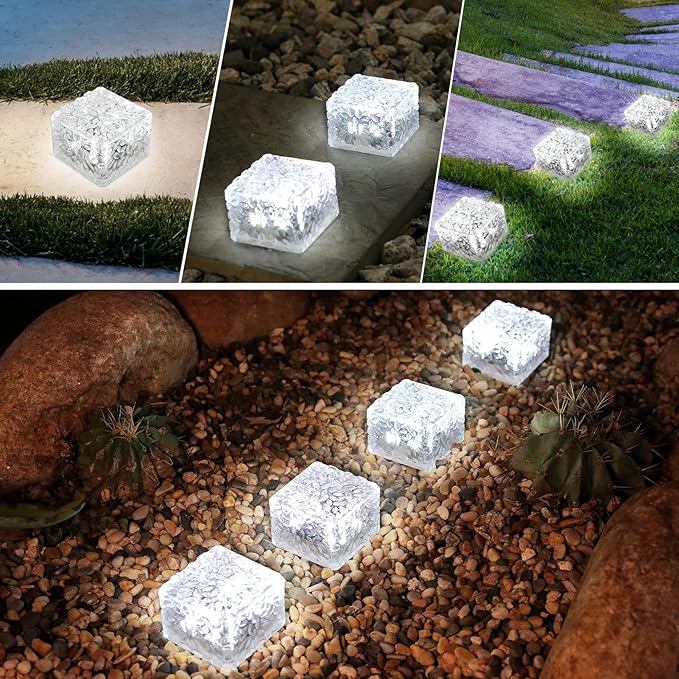 HOFLYW 6 Pack Solar Brick Lights Landscape Path Light Garden Decoration Yard Paver Road Lighting Recessed Paver for Garden, Pathway, Patio, Walkway Decor