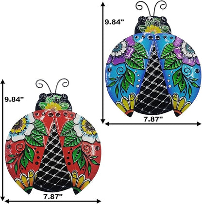 John's Studio 2Pcs Metal Ladybug Wall Decor Outdoor Garden Hanging Art Sculptures Home Ocean Theme Decorations for Kitchen Bathroom and Pool
