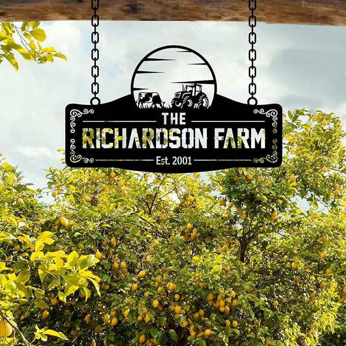 Personalized Metal Farm Sign, Customized Family Name Ranch Sign, Large Last Name Sign for Farmhouse Decoration, Outdoor Farm Wall Art, Welcome Sign, Entrance Gate Sign, Farm Lovers Gift, Garden Decor