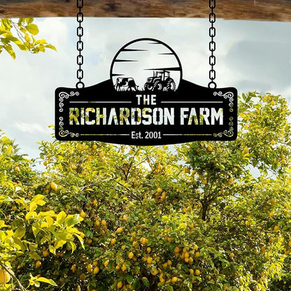 Personalized Metal Farm Sign, Customized Family Name Ranch Sign, Large Last Name Sign for Farmhouse Decoration, Outdoor Farm Wall Art, Welcome Sign, Entrance Gate Sign, Farm Lovers Gift, Garden Decor