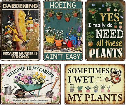 Rngmsi Vintage Garden Signs for Outside, Metal Funny Garden Signs Decorative Outdoor Yard Decorations, Gardening Gifts for Women Mothers Grandmas and Plant Lovers