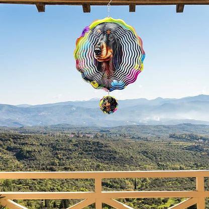 Hanging Wind Spinners Outdoor - Metal 3D Wind Spinner Stainless Steel Dachshund Decor for Patio Lawn Garden Indoor Balcony 12 Inch Kinetic Spinning Ornaments Birthday Gifts for Dog Lover