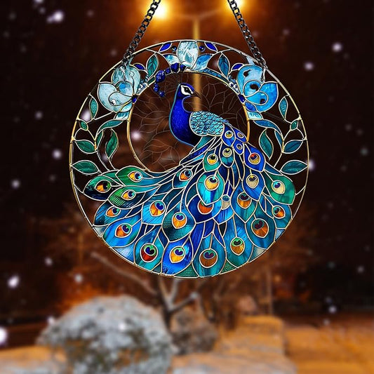 Plexiglas Peacock Suncatcher Kit - Stained Plexiglass Window Hanging for Room Decor Aesthetic, Cute Garden Decor for Outside, Yard and Balcony Decor - Home Decor Aesthetic SunCatcher