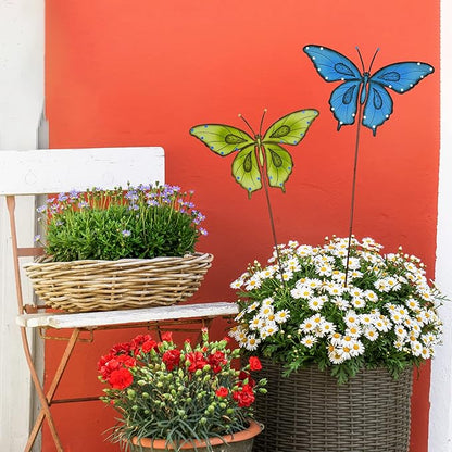 Metal Garden Stakes Spring Yard Sign Decorative Plant Stake Lawn Art Patio Decor Pathway Ornaments Indoor Outdoor Decoration (Green Butterfly)