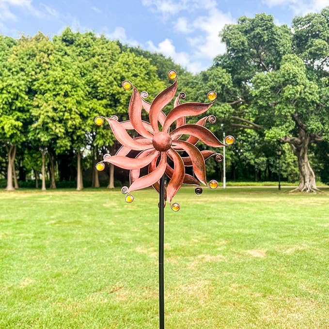 360° Metal Wind Spinner with Acrylic Beads – Willow Leaf Kinetic Sculpture for Outdoor Patio Lawn Yard and Garden Decor