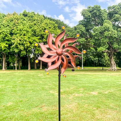 360° Metal Wind Spinner with Acrylic Beads – Willow Leaf Kinetic Sculpture for Outdoor Patio Lawn Yard and Garden Decor