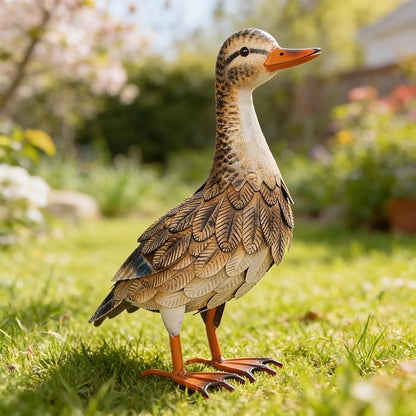 Shorayn Metal Duck Garden Statue, Life-Size Iron Hen Mallard, Handmade Gray Duck Yard Decor, Indoor Outdoor Ornament, Gift for Housewarming/Mother’s Day/Christmas
