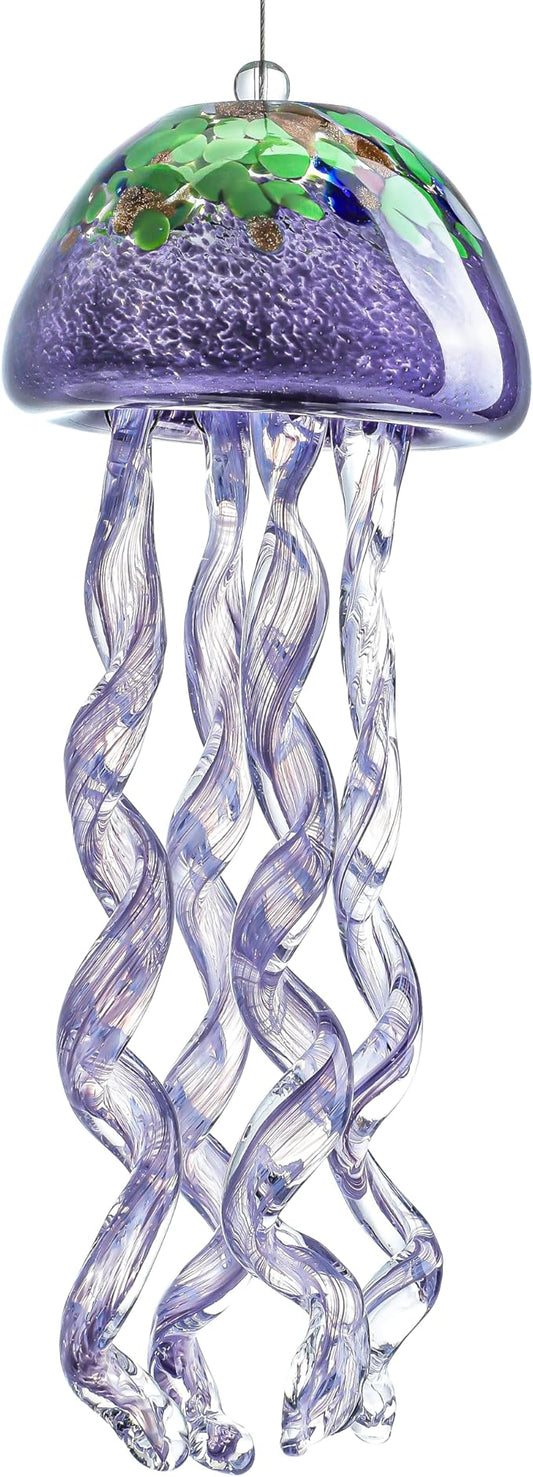 H&D HYALINE & DORA Purple Blown Glass Jellyfish Wind Chime Sea Glass Wind Chimes for Outside Jellyfish Wind Chimes Outdoor Sea Glass Decor for Patio Garden Balcony Porch(14in)