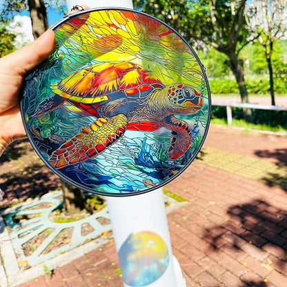 RIVEENY Sea Turtle Glass Window Hanging,8" Sea Turtle Decor Sun Catchers,Stained Glass Sun Catcher Hanging Decoration with Metal Chain,Sun Catchers for Window Decor Outdoor Garden Decor