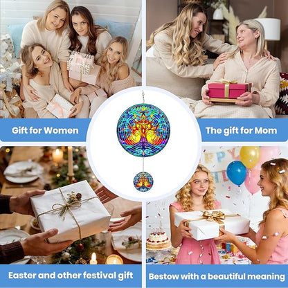 Wind Spinners Outdoor Colorful Tree of Life, 12 inch Laser Cut Metal Art Geometric Pattern Wind Spinners Decor Birthday Gifts for Women, Mom - Hanging Kinetic for Yard, Garden, Patio, Outdoor