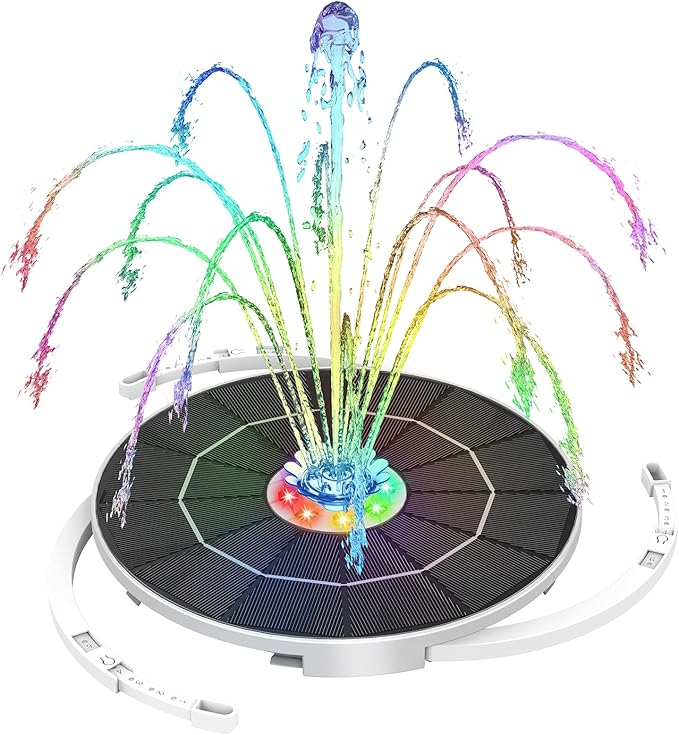AISITIN Solar Fountain with Lights & 3000mAh Battery, 5.5W Solar Powered Water Pump with 8 Nozzles, 2026 Upgraded LED Solar Fountain Pump for Bird Bath, Garden, Pond, Patio, Fish Tank, Outdoor