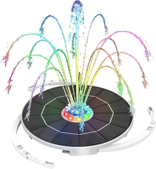 AISITIN Solar Fountain with Lights & 3000mAh Battery, 5.5W Solar Powered Water Pump with 8 Nozzles, 2026 Upgraded LED Solar Fountain Pump for Bird Bath, Garden, Pond, Patio, Fish Tank, Outdoor