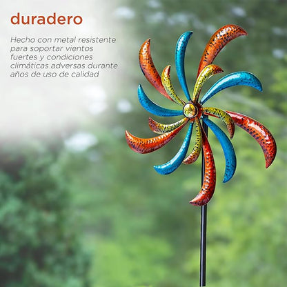 Alpine Corporation 63" Tall Outdoor Curved Blade Windmill Stake Kinetic Spinner, Multicolor