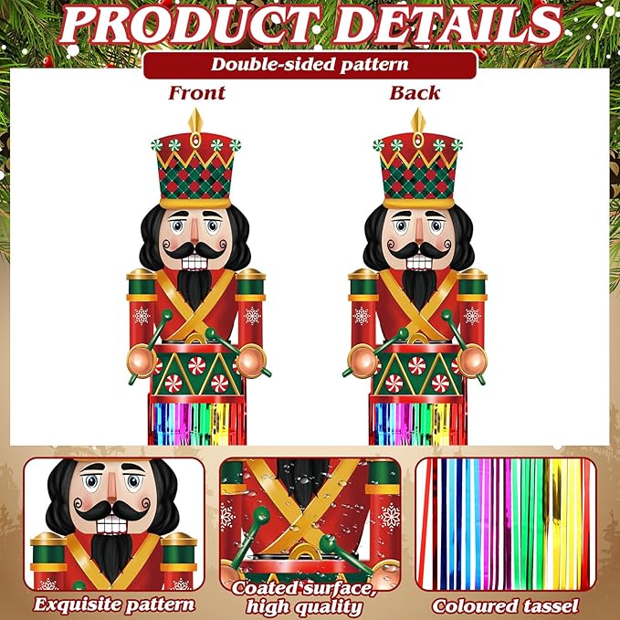 DoubleFill 8pcs Christmas Nutcracker Outdoor Decorations with Tassels Christmas Hanging Yard Decorations for Outside 3.3ft Xmas Signs Windsocks for Tree Lawn Yard Wall Party Supplies Home Decor