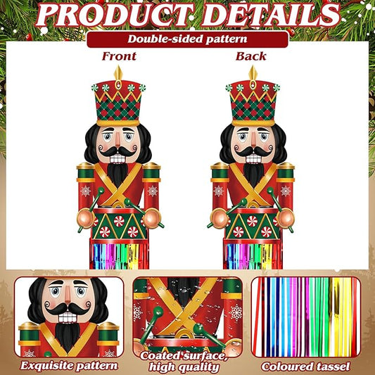 DoubleFill 8pcs Christmas Nutcracker Outdoor Decorations with Tassels Christmas Hanging Yard Decorations for Outside 3.3ft Xmas Signs Windsocks for Tree Lawn Yard Wall Party Supplies Home Decor