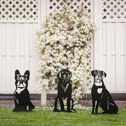 Dog Metal Art Garden Statues French Bulldog Doberman Pinscher Backyard Lawn Stakes Festival Decorations Yard Decor Iron Art (03)