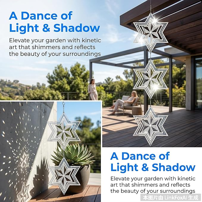 12PCS Stainless Steel Bird Deterrent Wind Spinners for Outside – Reflective Outdoor Bird Repellent Hanging Ornaments, Humane Pigeon Scarer for Yard Garden, Balcony, Patio, Roof & Window (12, Star)