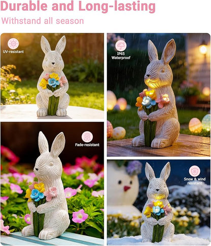 Nacome Solar Bunny Garden Decor: Outdoor Rabbit Statue with Succulent for Yard Art Lawn Ornaments Porch Patio Balcony - Easter Birthday Gifts for Mom Women Grandma