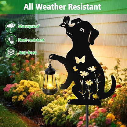 Solar Lights Outdoor Stakes, Metal Dog Solar Lights,Birthday Gifts for Women Mom Grandma, Waterproof Hanging Lantern Garden Ornaments Decor Outside Backyard, Yard Art, Patio, Pathway
