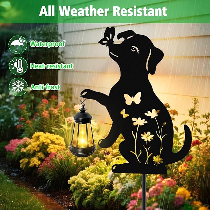 Solar Lights Outdoor, 2 Pack Metal Dog Solar Lights, Birthday Gifts for Women Mom Mother's Day, Waterproof Metal Hanging Lantern Stakes Garden Decor Outside Patio Yard Pathway Backyard,Lawn