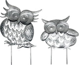 Pack of 2 Metal Owl Garden Statues Silver Silhouette Stakes Decorative Outdoor Animal Sculptures for Yard Decor and Lawn Ornaments