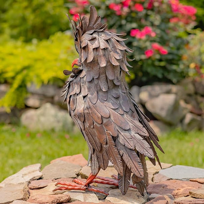 Zaer Ltd. Great Horned Owl Metal Garden Accent, Indoor/Outdoor Decor, Hand-Painted Black-Grey Finish (16" Tall Hickory)