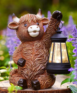 Nacome Highland Cow Statues for Garden Decor: Outdoor Sculptures with Solar Lantern for Clearance Outside Lawn Ornaments Porch Patio Balcony Yard – Birthday Gifts for Women Mom Grandma(Copper)