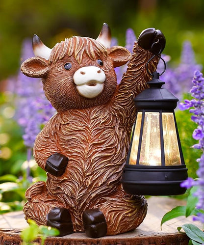 Nacome Highland Cow Statues for Garden Decor: Outdoor Sculptures with Solar Lantern for Clearance Outside Lawn Ornaments Porch Patio Balcony Yard – Birthday Gifts for Women Mom Grandma(Copper)