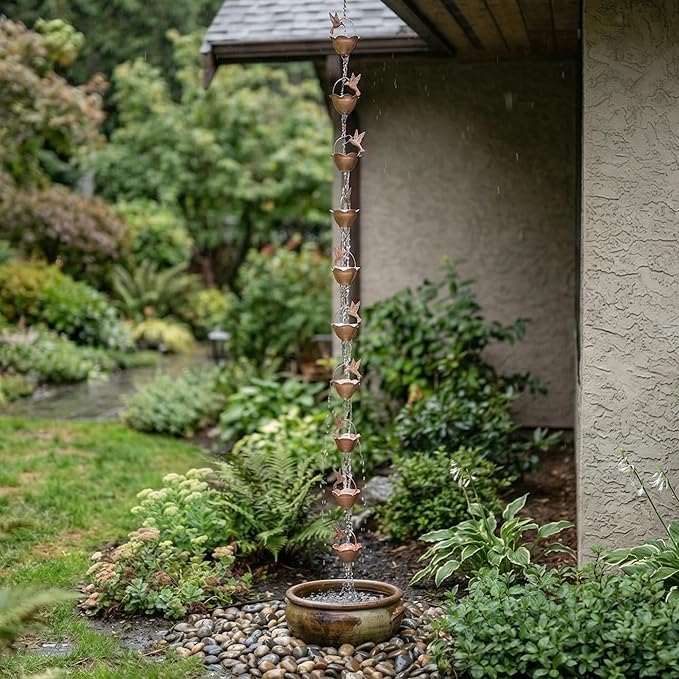 Topadorn Metal Rain Chain Decoration 7.85FT., Rain Catcher Metal Chain Gutter Downspout 94'' for House Eaves, Garden & Home, Flying Bird and Flower Shape Rain Chains
