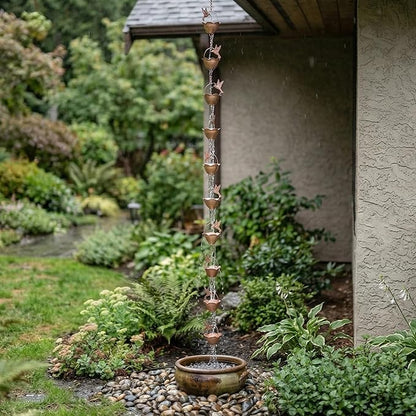Topadorn Metal Rain Chain Decoration 7.85FT., Rain Catcher Metal Chain Gutter Downspout 94'' for House Eaves, Garden & Home, Flying Bird and Flower Shape Rain Chains