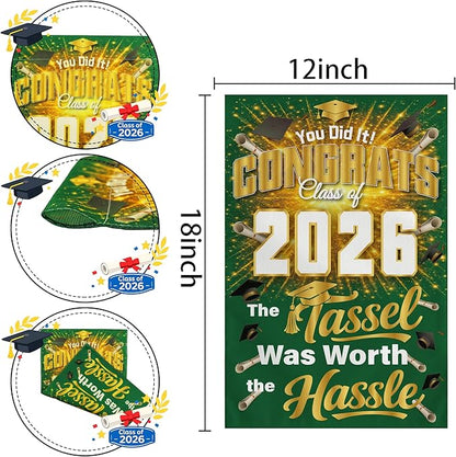 Graduation Decorations 2026 - Class of 2026 Garden Flag | Graduation Decor Party Favors Supplies for Outdoor Indoor Double-Side Backdrop Banner for Garden Porch Patio Lawn Yard Home,12x18Inch(Green)