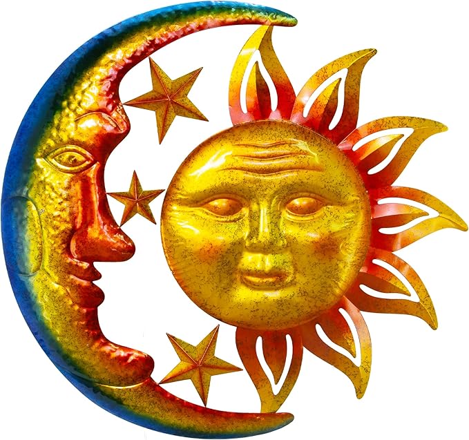 40-in Large Wall Art Decor, Sun Moon Metal Wall Decor, Valentine Wall Decorations for Patio Yard Garden Fence Living Room Bedroom