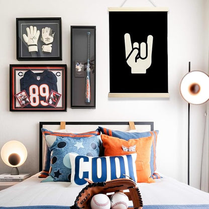 NQDWX Rock On Hand Sign Wood Poster Hanger - Vintage Music Band Wall Decor for Boys Room, 12x17 Inch Rustic Wood Frame Rock & Roll Art, Cool Retro Bedroom Poster, Guitarist Gift for Teens. (132)