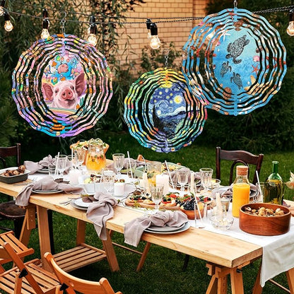 WIRESTER Hanging Wind Spinner 8 Inch, Metal 3D Wind Sculpture Ornament Decoration for Home Yard Garden Patio Balcony Indoor Outdoor - Playful Baby Pig