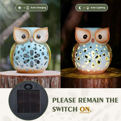 Solar Owl Garden Statue Resin Outdoor Decor Solar Lantern Light for Patio, Lawn, or Yard Decorative Lighting Gift for Women, Teachers, Kids, Birthday Housewarming