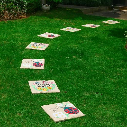 4Pcs Large Stepping Stones Outdoor Garden Walkway, Durable Plastic Pavers for Patio, Pathway, and Landscaping, Weatherproof Stepping Stones with Ground Stakes for Easy Installation (Square Butterfly)
