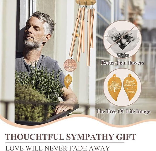 Memorial Wind Chimes for Loss of Loved One, Sympathy Wind Chimes with Tree of Life, Remembrance in Memory of Mom Dad, Bereavement and Condolence Memorial Gifts(Rose Gold)